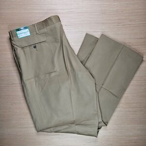 Haband Mens Tan Dress Pants 44x32 Permanently Pressed Pleated Front‎